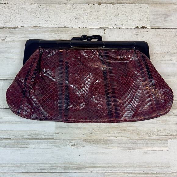 Vintage Margolm Snakeskin Bakelite Tortoise Clutch Bag Made in Italy 70s - Picture 1 of 7